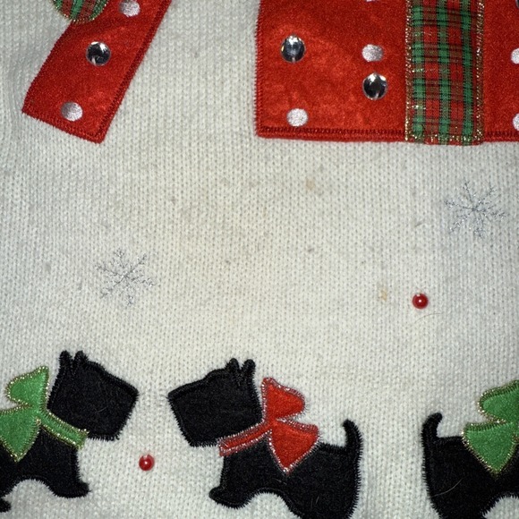 Ugly Christmas Sweater Ladies XXL Vintage Scotty Dogs Pearls, Rhinestones - Picture 4 of 9